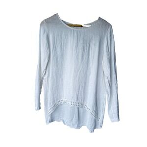 Terzo Millennio Italy Tunic Top Womens Sz M White Linen Lagenlook Lattice Hi-Low